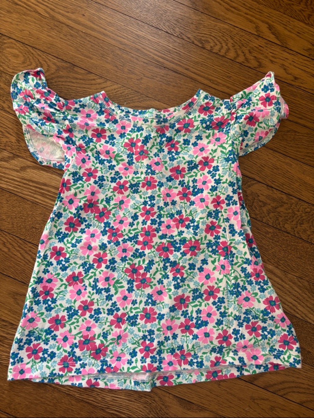 Crewcuts Floral Flutter Sleeve Tee - Pink, Blue & Green